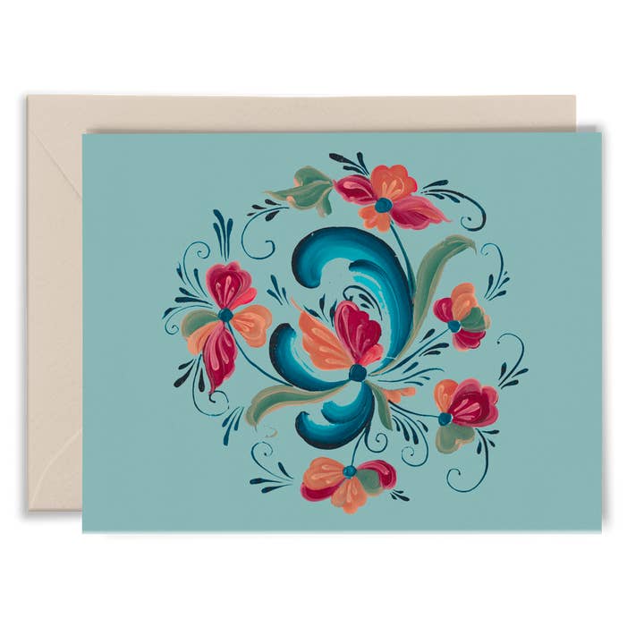 Carte de vœux "Rosemaling bleu", A2, lot de 6 - E. Watness pour la vente par Apricity Press