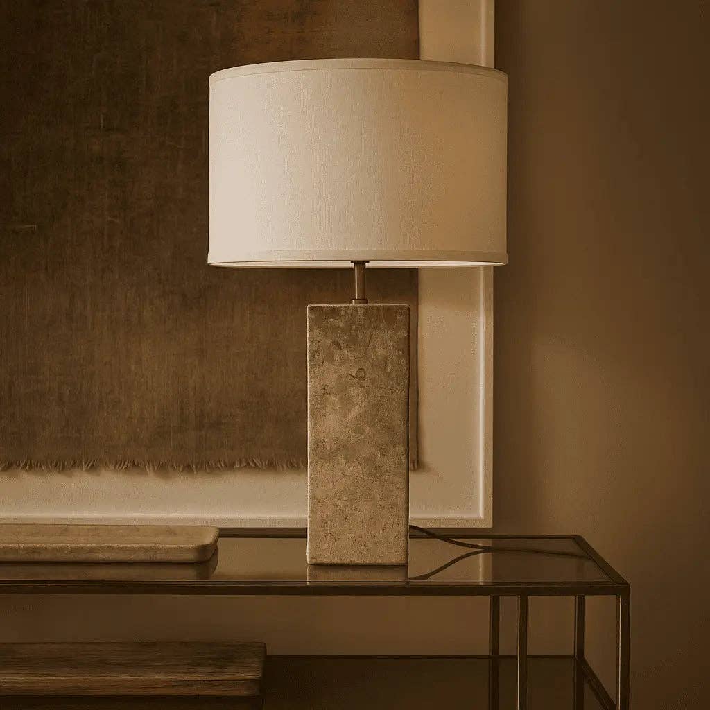 Tavellio - Wholesale Accent/desk lamp - Rosie Travertine Lamp | Cotton Shade & Elegant Design3