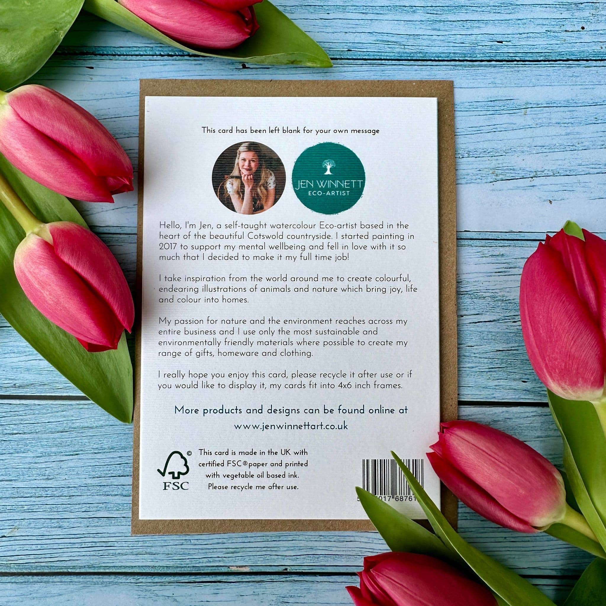 Jen Winnett Eco Artist – wholesale Easter card – Easter Rabbit Eco Card | Blank Nature Colourful Watercolour2