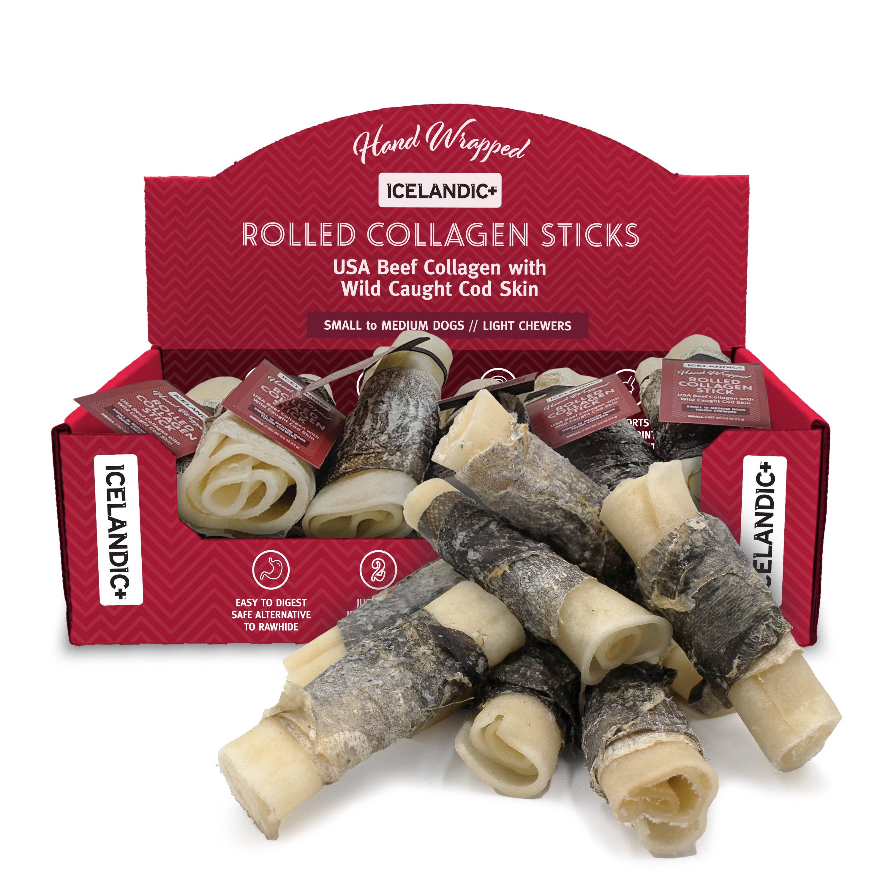 Icelandic+ - Wholesale Pet Treats - Dog - Rolled Beef Collagen Wrapped With Cod Skin 4" Chew Stick5