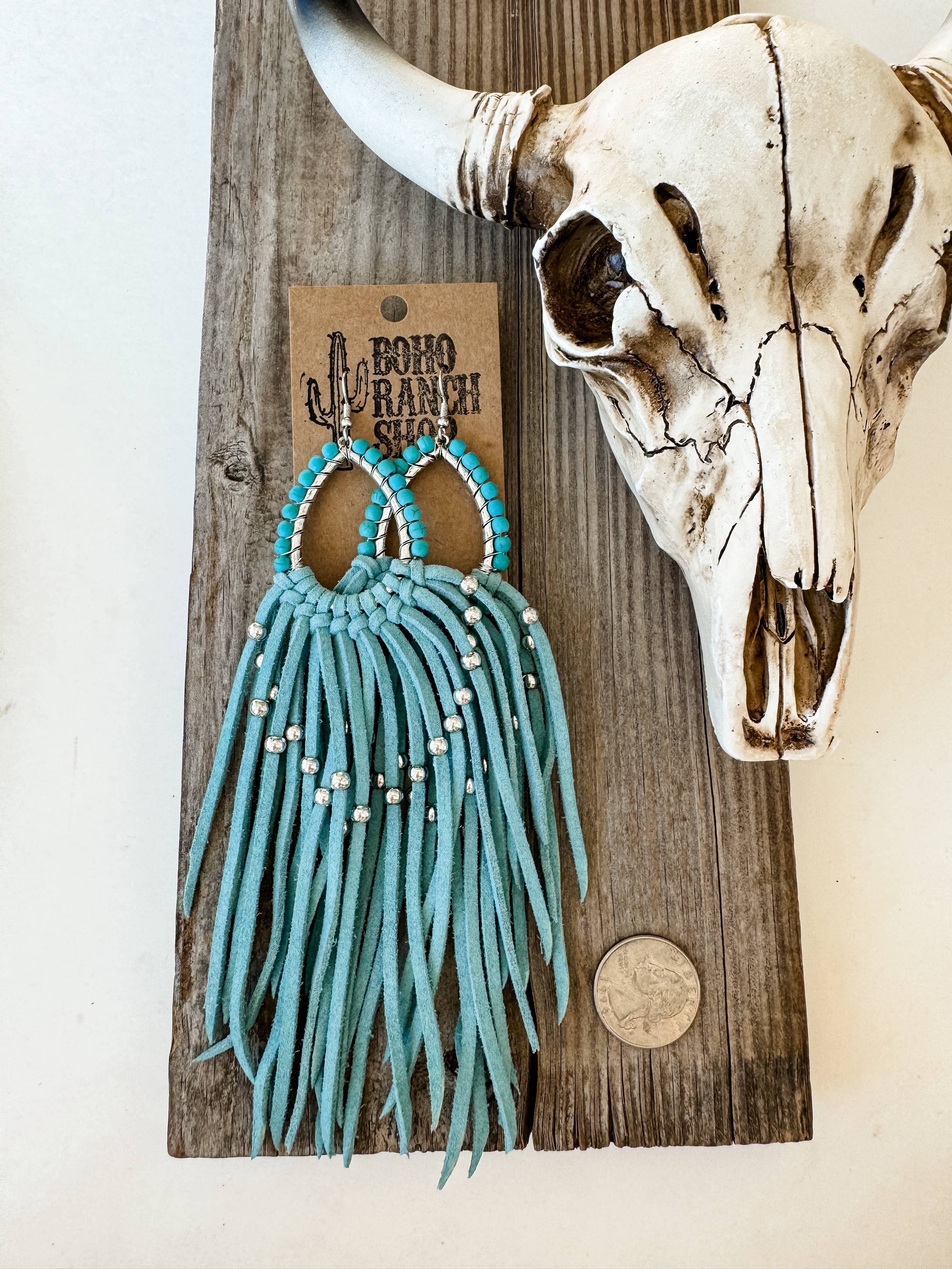 Boho Ranch Shop - Wholesale Tassel Earrings - Western Suede Long Tassel Teardrop Dangle Earrings3