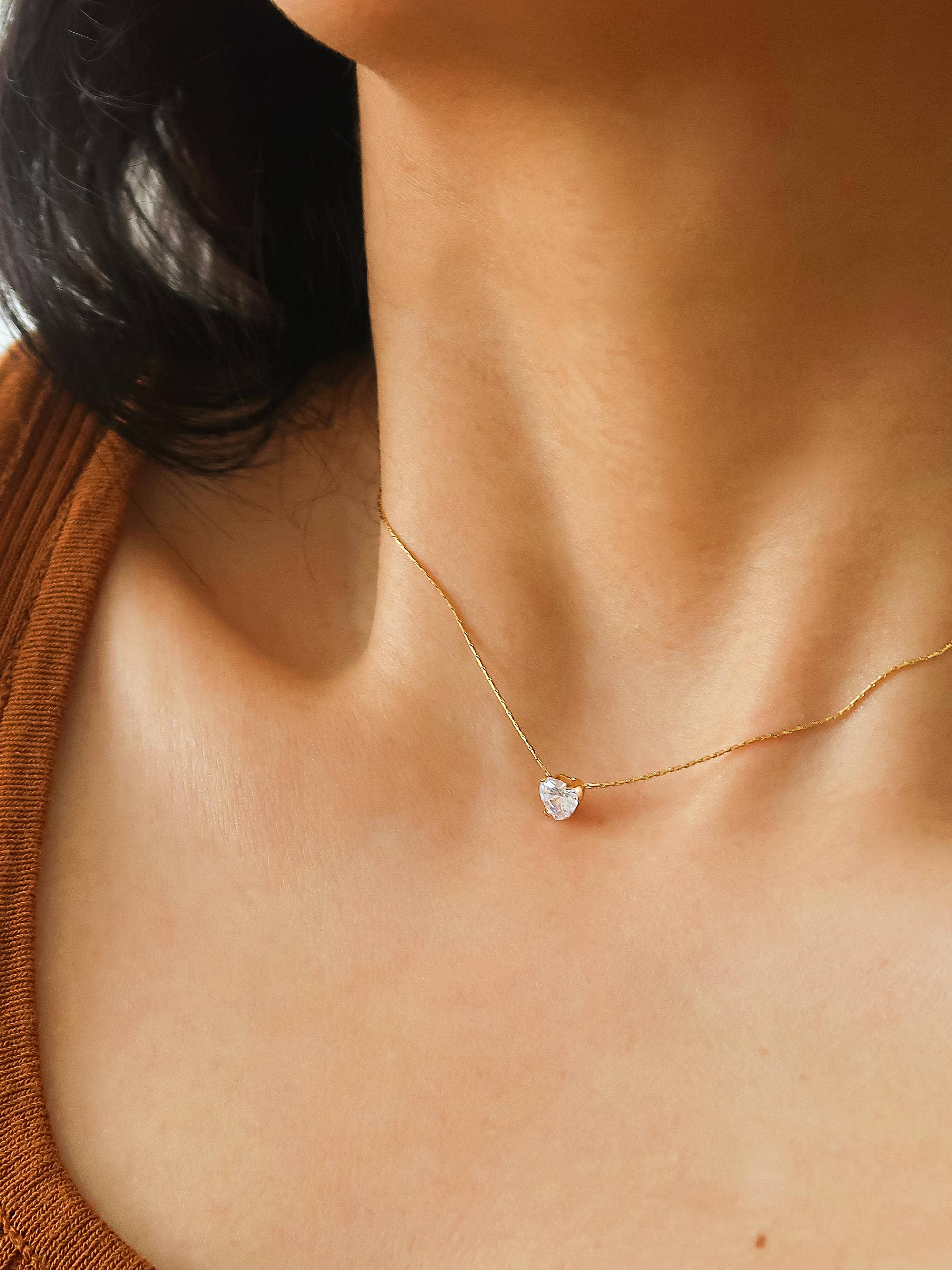 Yellow Gold Bonnie 18K Non-Tarnish Petite Heart CZ Necklace for wholesale on Faire1