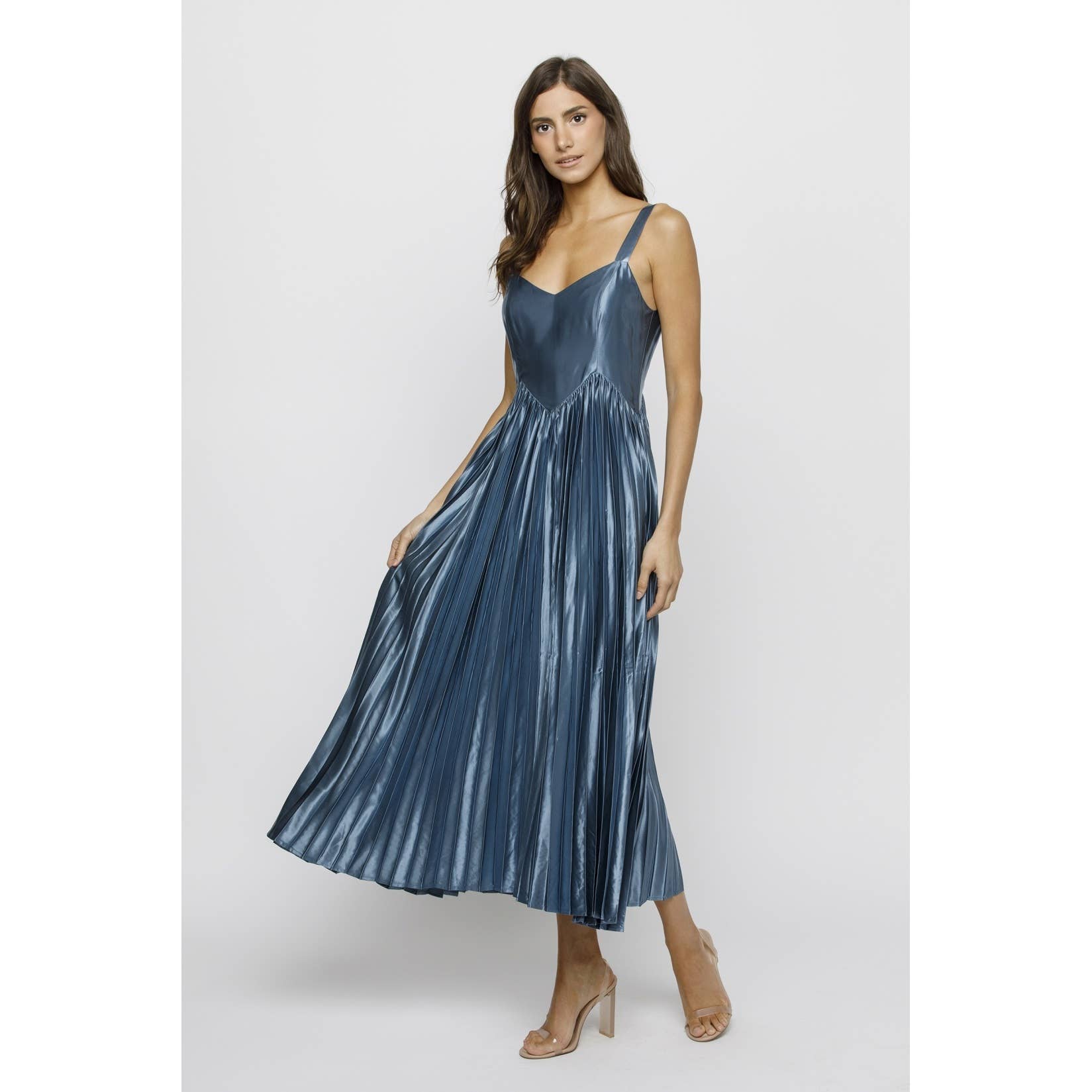 STORIA – wholesale Dress – Women's – JD6918- SOLID SHEEN ACCORDION PLEAT MIDI DRESS 16