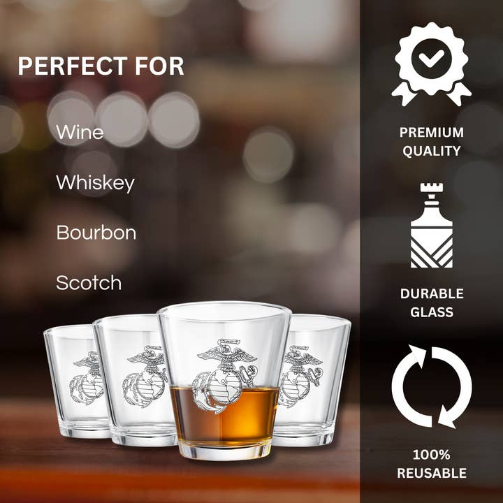 The Wine Savant / Khen Glassware - Wholesale Cocktail/Liquor Glass - Marine USMC Whiskey & Wine Glasses Set of 4
