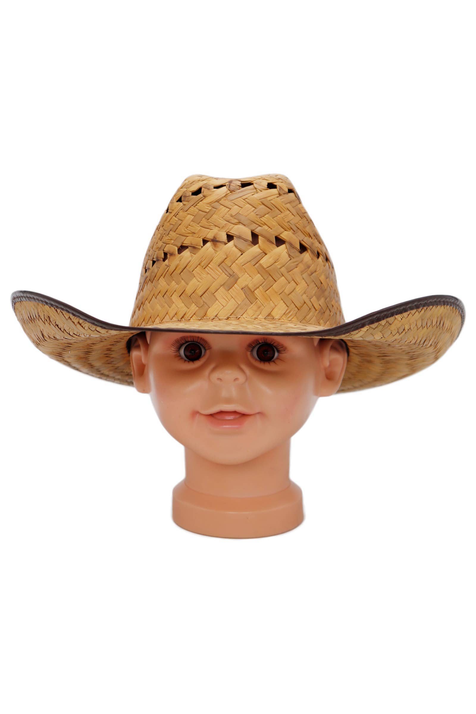 NATÜRLICH/BRAUN Kinder-Cutter-Krone Cowboyhut mit lockerem Taco-Schirm aus Naturstroh für den Großhandel auf Faire1