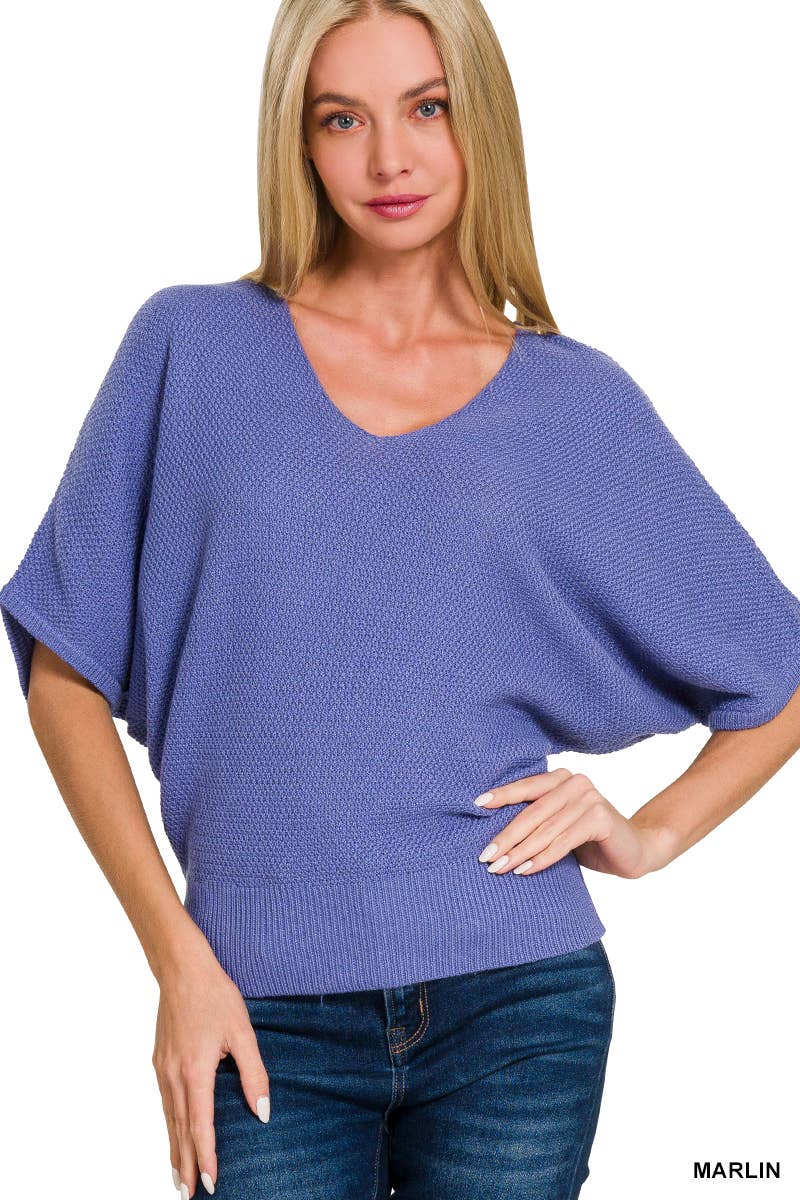 42POPS - Wholesale Knit Sweater - Women's - ',,..._ V Neck Short Sleeve Dolman Sweater7