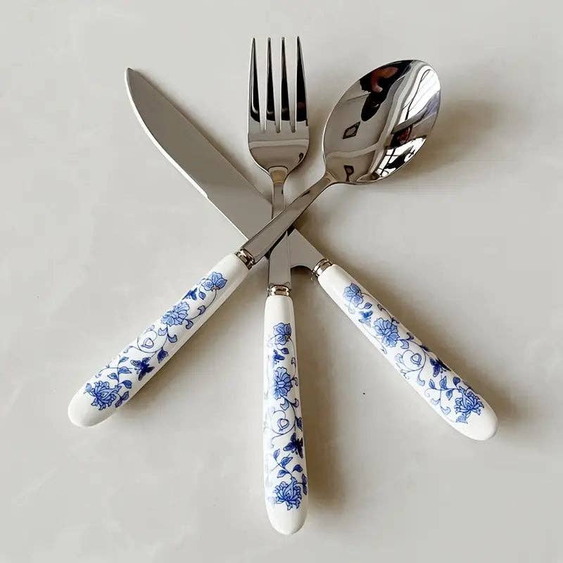 Huis Van Merken - Wholesale Assorti bestekset - Bloemrijk Keramisch Handvat Messen Set - Roestvrijstalen Keukengerei2