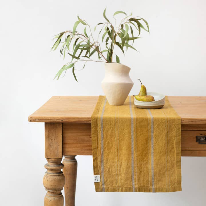 Linen Tales - Wholesale Table Runner - Amber Bronze Stripes Linen Table Runner