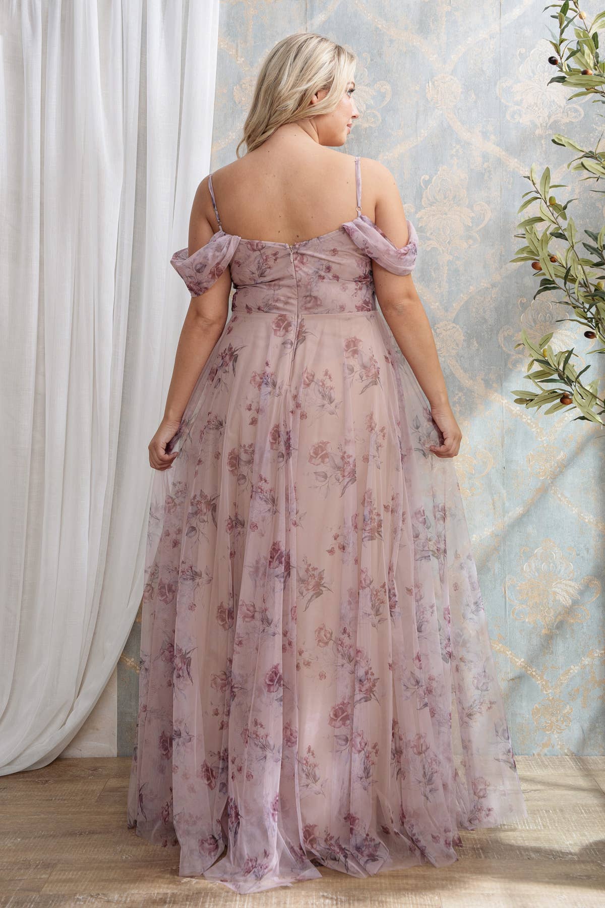 Rosemore Couture - Wholesale Gown - Women's - PLUS SIZE OFF THE SHOULDER FLORAL PRINT MAXI 7