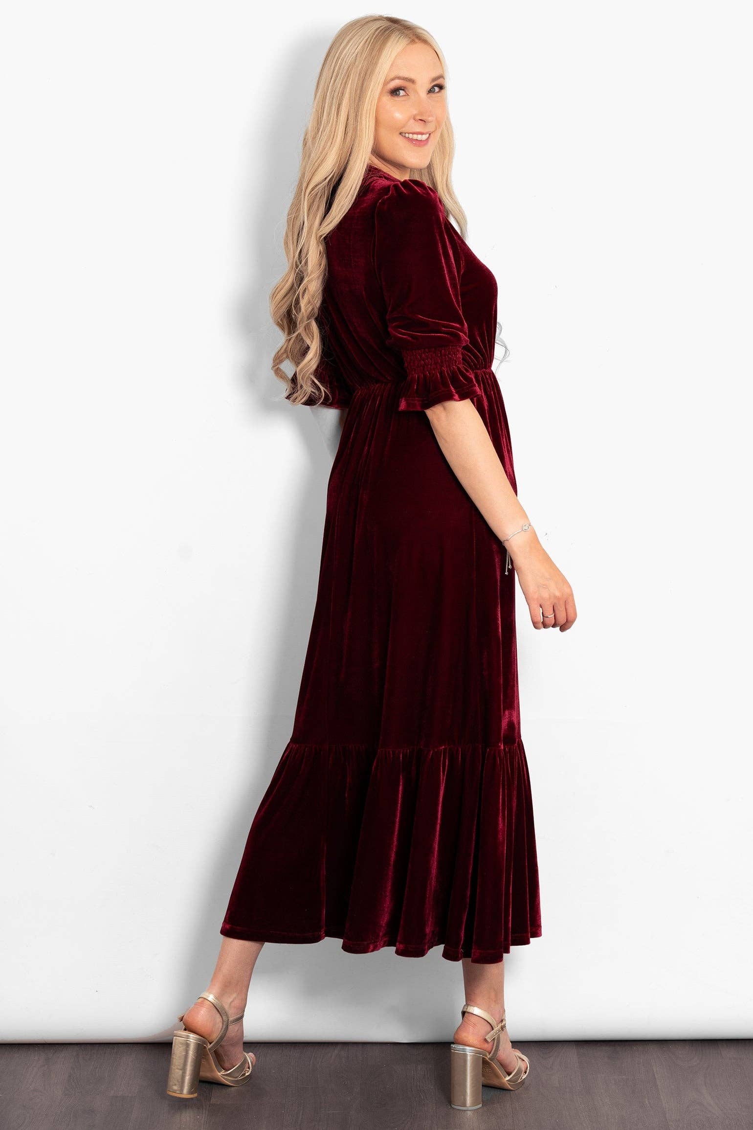 Sarta - Wholesale Dress - Women's - Pandora V-Neck Midaxi Dress- Berry, Velvet2