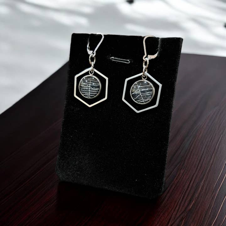 Hell Kitten RVA - Wholesale Dangle Earrings - Real Spiderweb Hollow Hexagon Dangles