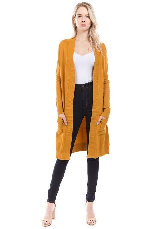 Newself Collection - Vente Cardigan – femme - Cardigan long en tricot ouvert classique à manches longues6
