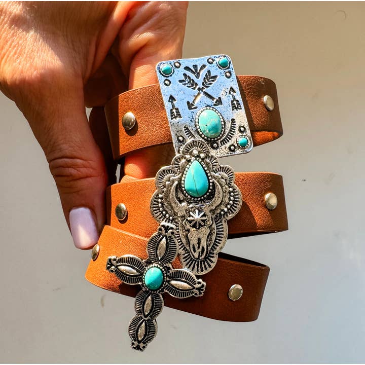 Boho Ranch Shop - Wholesale Cuff Bracelet - Western Leather Snap Cuff Bracelets - stamping concho cactus