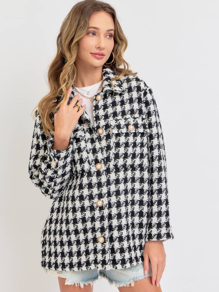 BLACK WHITE HUNDSTOOTH TWEED OUTERWEAR/BLAZER for wholesale on Faire19