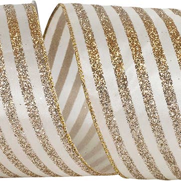 Vertical Glitter Bling Stripes Wired Edge Gold/silver for wholesale by RELIANT RIBBON
