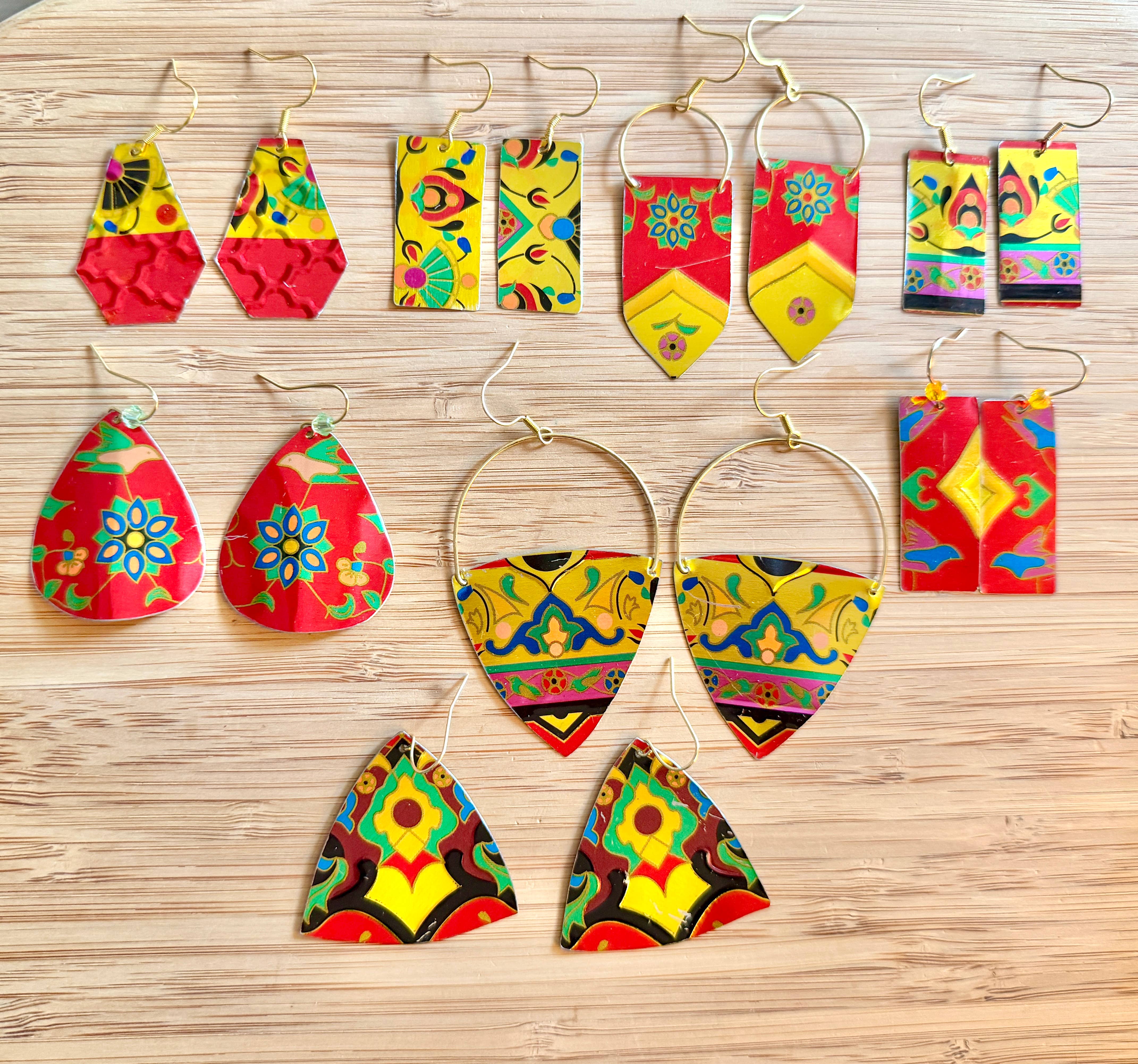 TTE Designs - Wholesale Dangle Earrings - Best Sellers - Set of 12 Recycled Vintage Tin Earrings 25