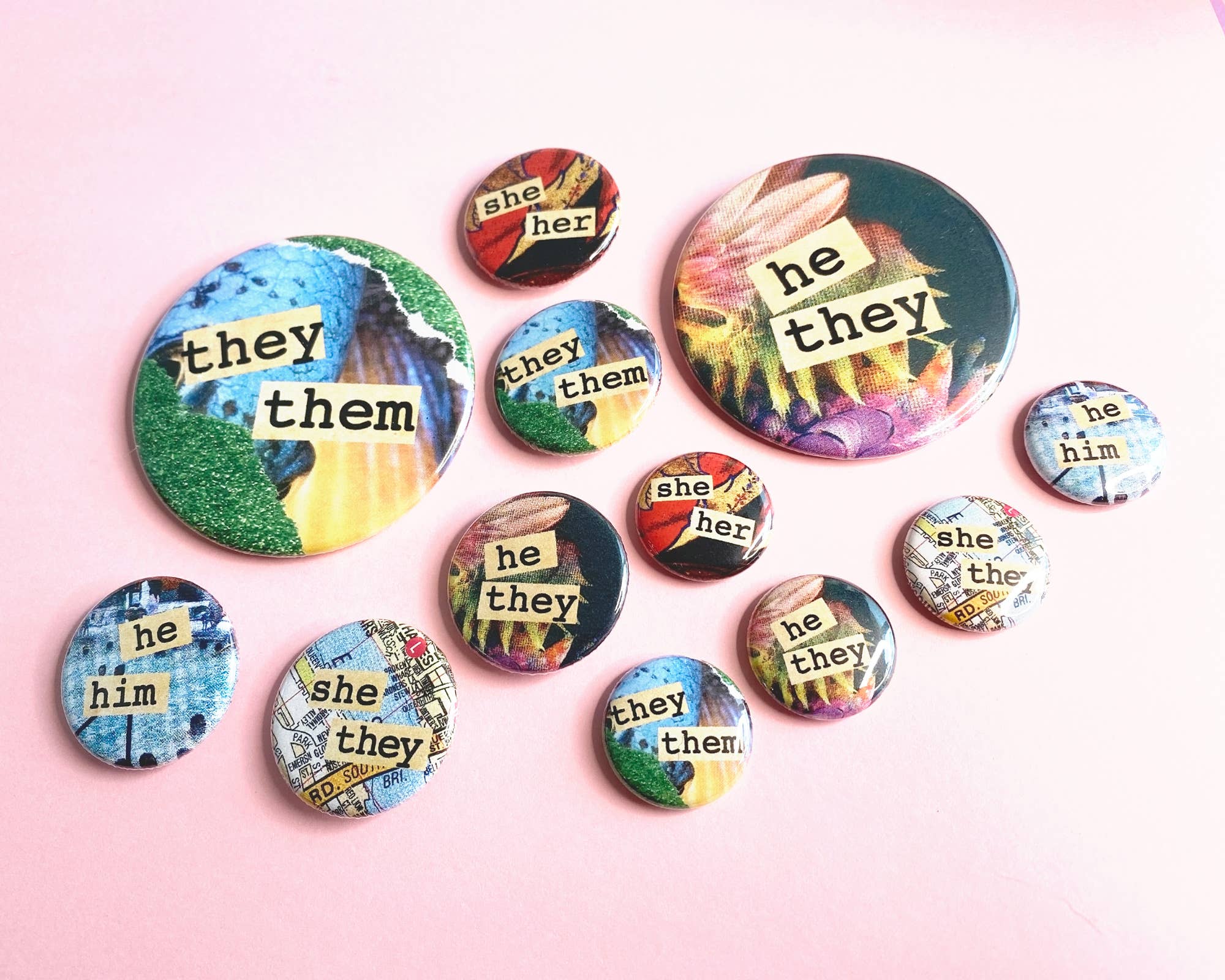 Buttons Badges One inch Pinbacks Rainbow Fantasy I Love Pins PRIDE 12 UNICORNS