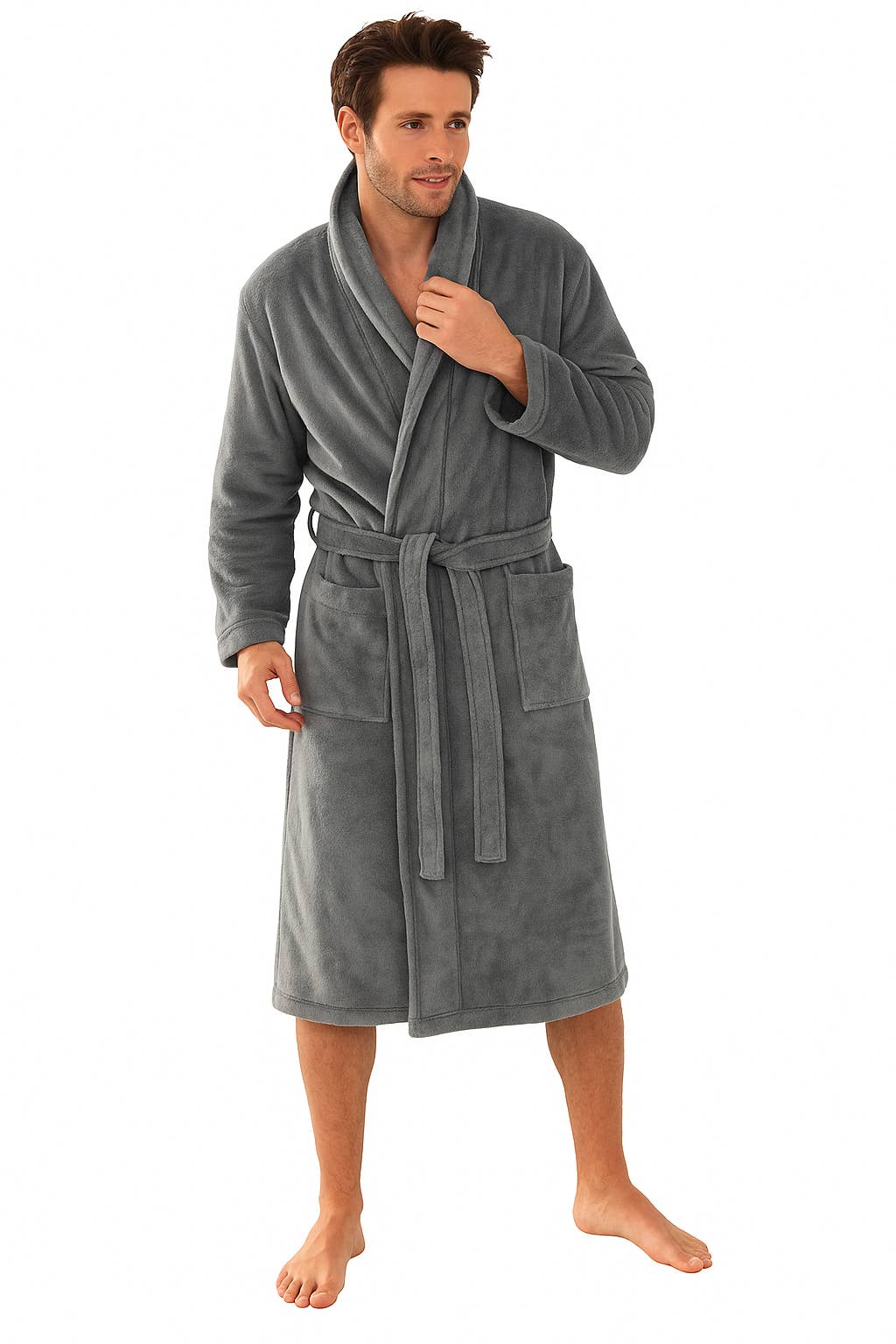 VewoTex - Venta al por mayor Bata - Unisex - Bata premium Eden » suave forro polar de coral 350 g/m² » bata larga de sauna con bolsillos aplicados » bata de 116 cm de largo » unisex en gris