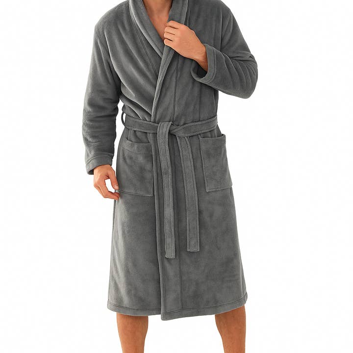 Roupão Premium Eden » velo de coral macio 350 g/m² » roupão de sauna longo com bolsos aplicados » roupão de 116 cm de comprimento » unissexo em cinza por atacado de VewoTex