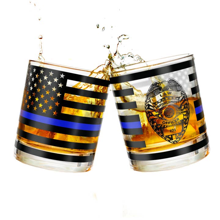 Verres à whisky Old Fashioned pour policier Thin Blue Line (ensemble de 2) pour la vente par Greenline Goods