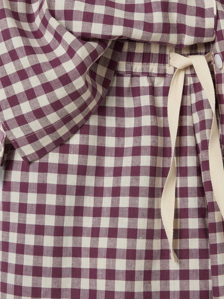 Piglet in Bed USA - Wholesale Sleepwear Set - Women's - Berry Gingham Linen Blend Pajama Short Set3