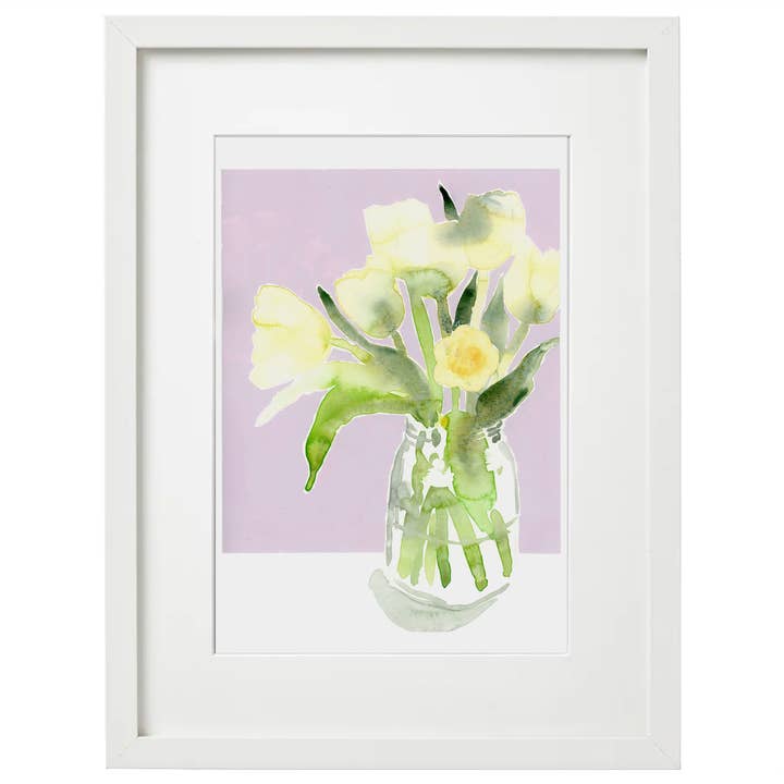 Impression d'art à l'aquarelle avec tulipes blanches pour la vente par Wild Azure Design
