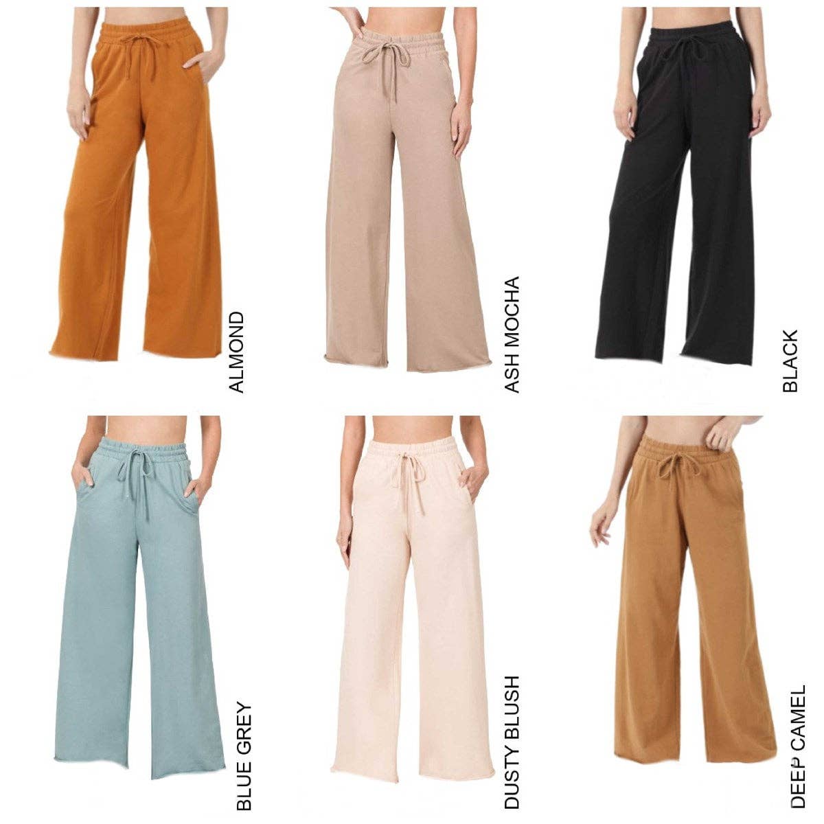 Truly Contagious - Wholesale Pants - Women's - French Terry Drawstring Waist Raw Edge Hem Pants ( TP-39059)6