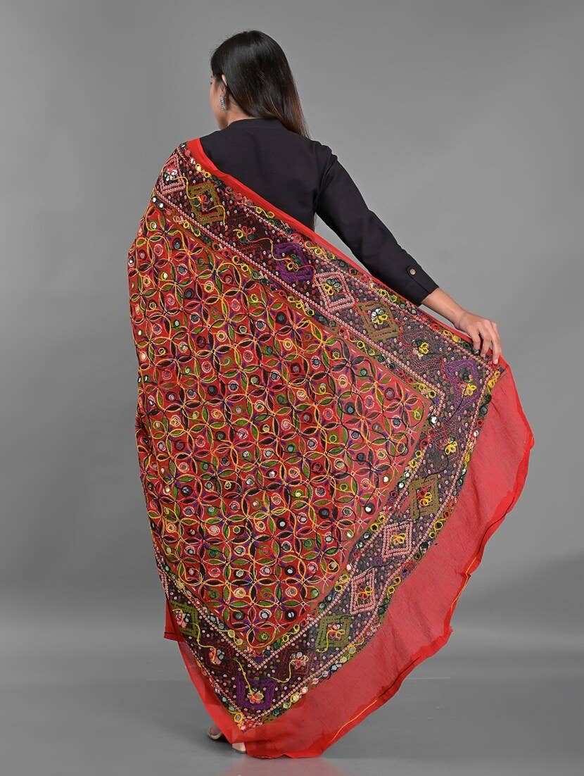 Bhawana Handicrafts - Wholesale Scarf - Women's - Indian Cotton Embroidery Dupatta Multicolor Phulkari Scarf 2