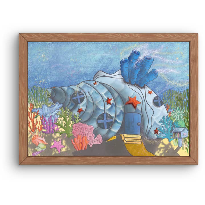 Shell fairy house digital illustration print for wholesale by Lisa Trinca Art