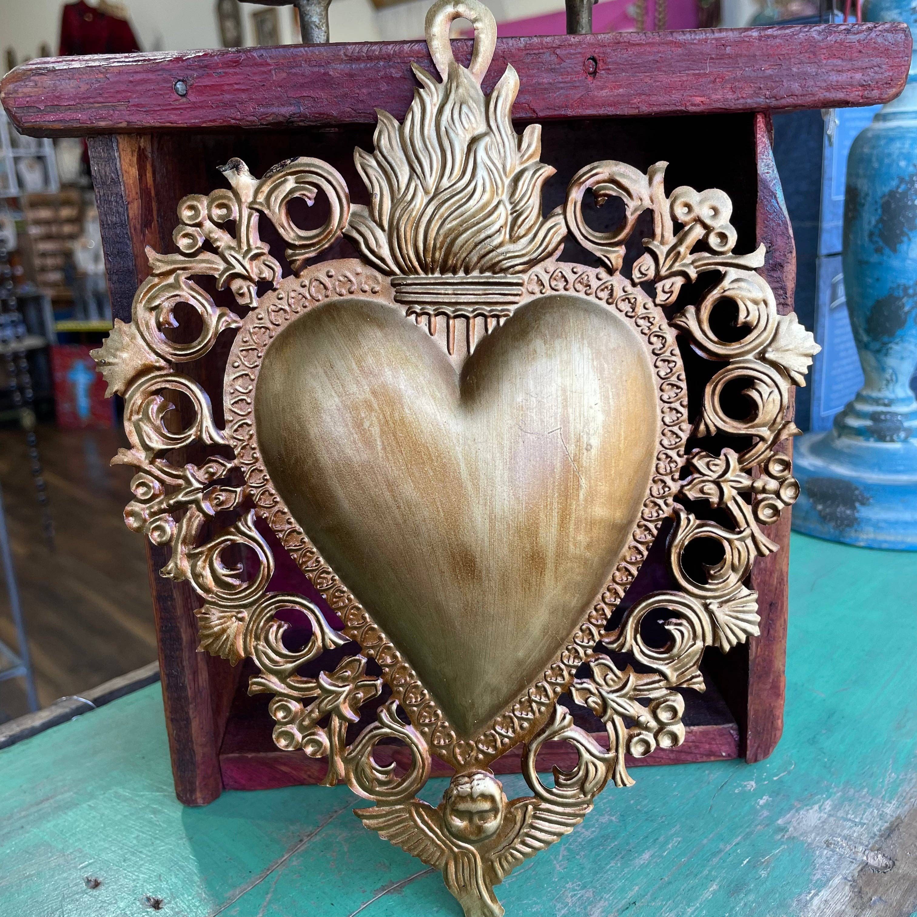 Gold Antique Inspired Hanging Sacred Heart for wholesale on Faire4