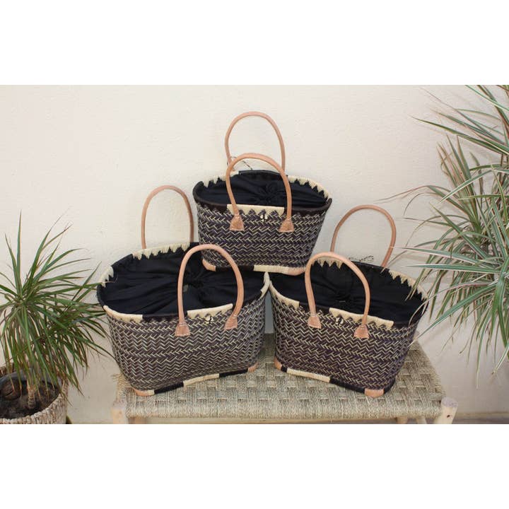 NATURAL shopping basket from MADAGASCAR - Black Fabric Pouch Tote Bag - Hand woven - 3 sizes - beach wicker straw and other Purchase Wholesale sacs à main. Free Returns & Net 60 Terms on Faire trending on Faire.