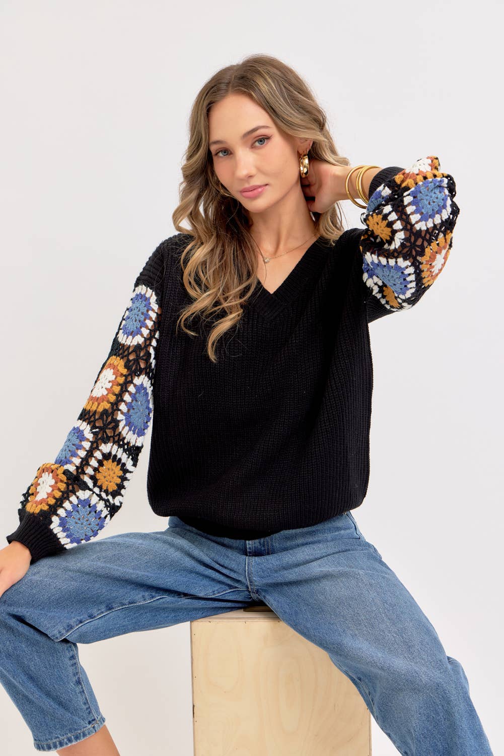 Sweet Lovely by Jen - Wholesale Knit Sweater - Women's - CROCHET PATCHWORK SWEATER14