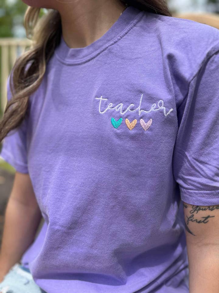 Teacher Embroidered Tee for wholesale by Adelle Linen