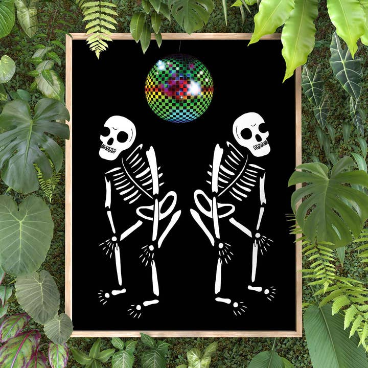 Dancing Skeletons 8x10 in. Art Print for wholesale by quirky burp illustrations