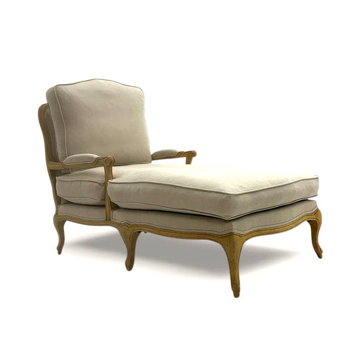 Chaise longue Bastille en chêne massif et lin naturel pour la vente par Zentique Inc.