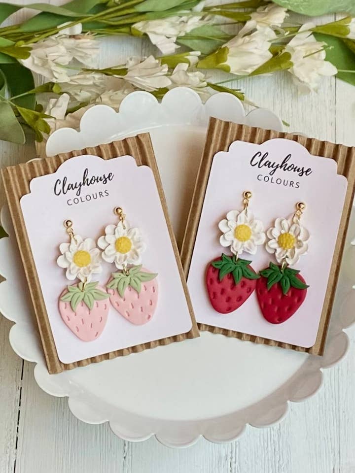 Strawberry Clay Earrings | Fruit Earrings for wholesale by Clayhouse Colours