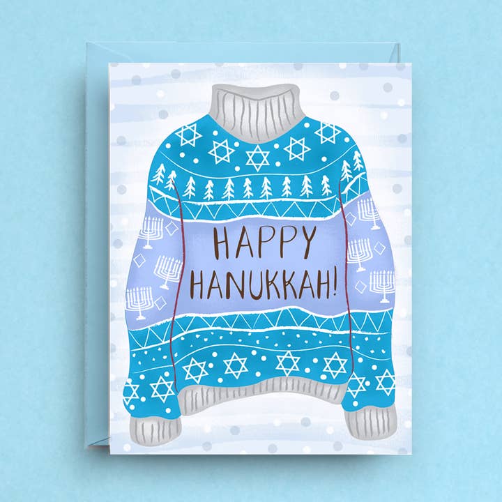 Hanukkah Card -Happy Hanukkah Ugly Sweater Holiday card for wholesale by Nicole Marie Paperie