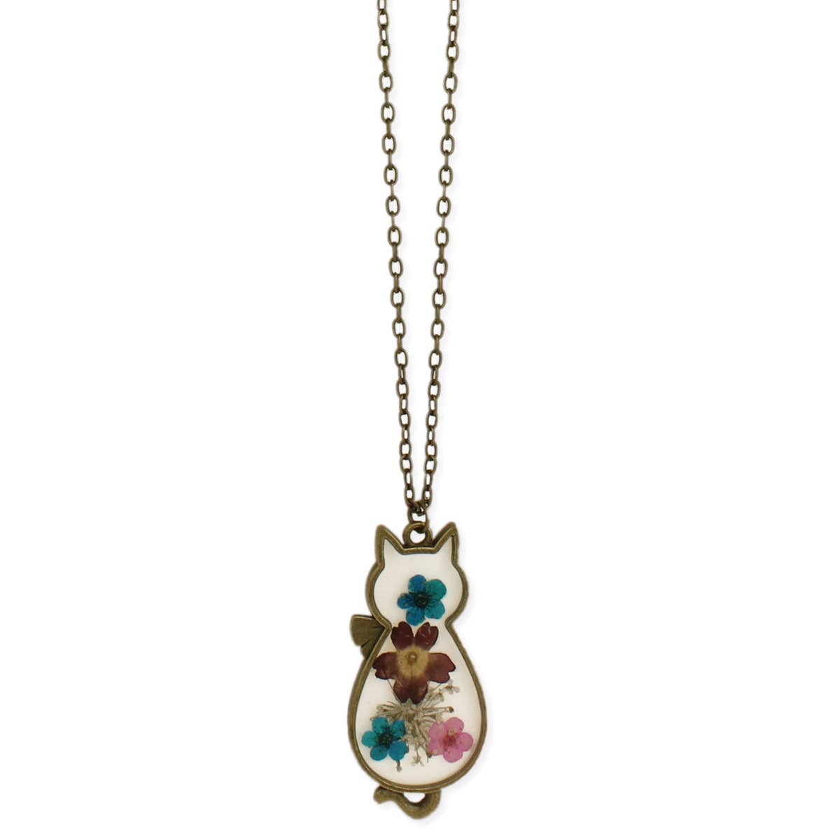 ZAD - Wholesale Pendant/Charm Necklace - Vintage Floral Feline Dried Flower Cat Necklace1