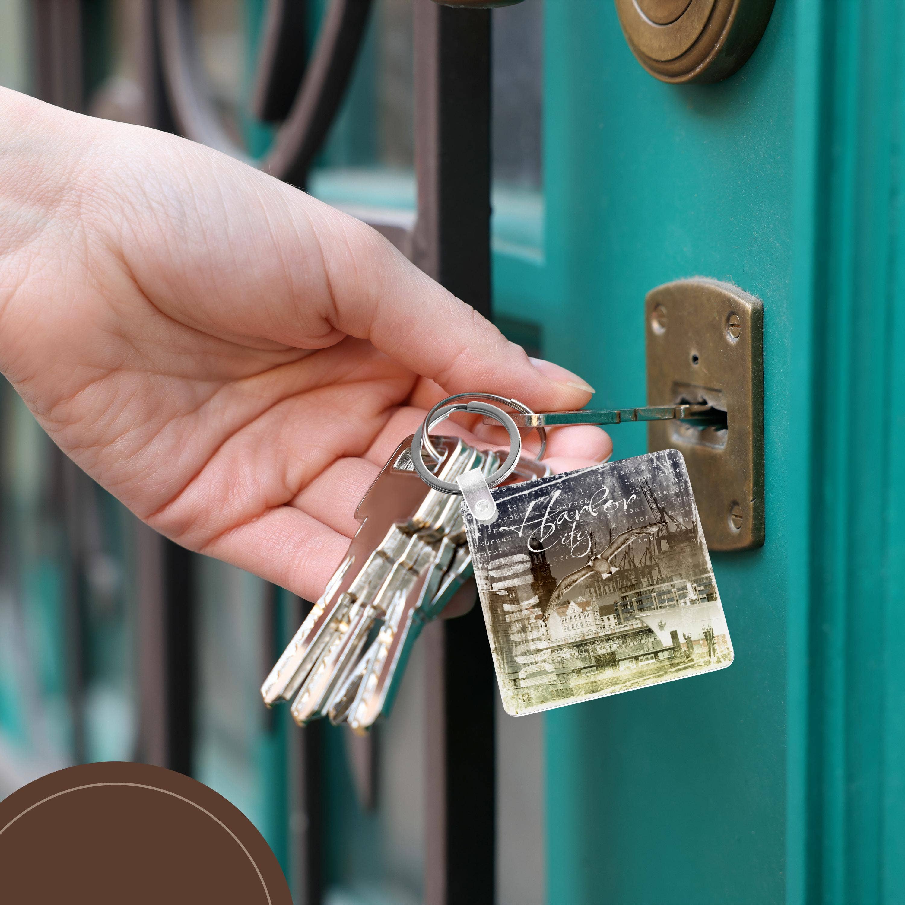 3dRose - Vente Porte-clés – unisexe - 3dRose, Illustration du port de Hambourg en Allemagne en bleu, porte-clés5