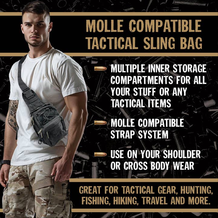 Novelty Brands - Wholesale Crossbody Bag - Men's - Tac Gear MOLLE Tactical Sling Bag w/Strap - 4 Piece Display