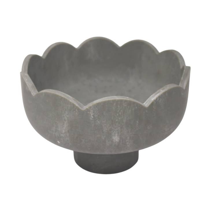 Medium Scalloped Resin Pedestal Bowl in Stone for wholesale by Lainy Home