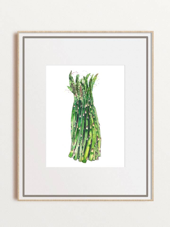 Asparagus Watercolor Print Vegan Kitchen Wall Art for wholesale by Yuliasheart