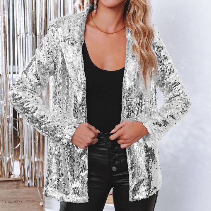 HIDDENBRAND - Wholesale Blazer - Women's - Long Sleeve Sequined Casual Blazer2
