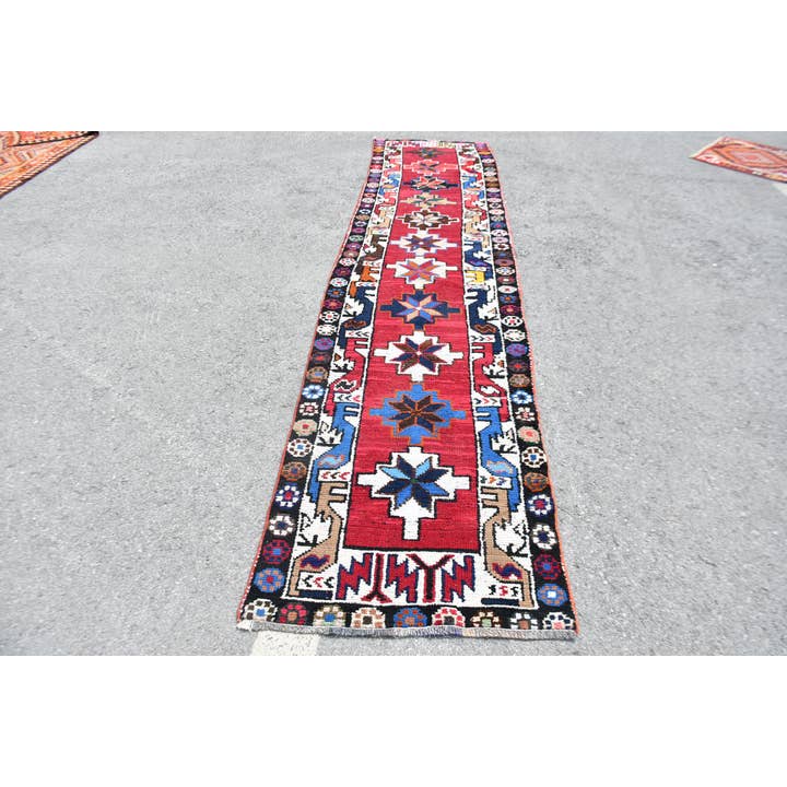 Ethnic Handmade Wool Rug - Red & Blue Geometric Design for wholesale by The Loom Wholesale