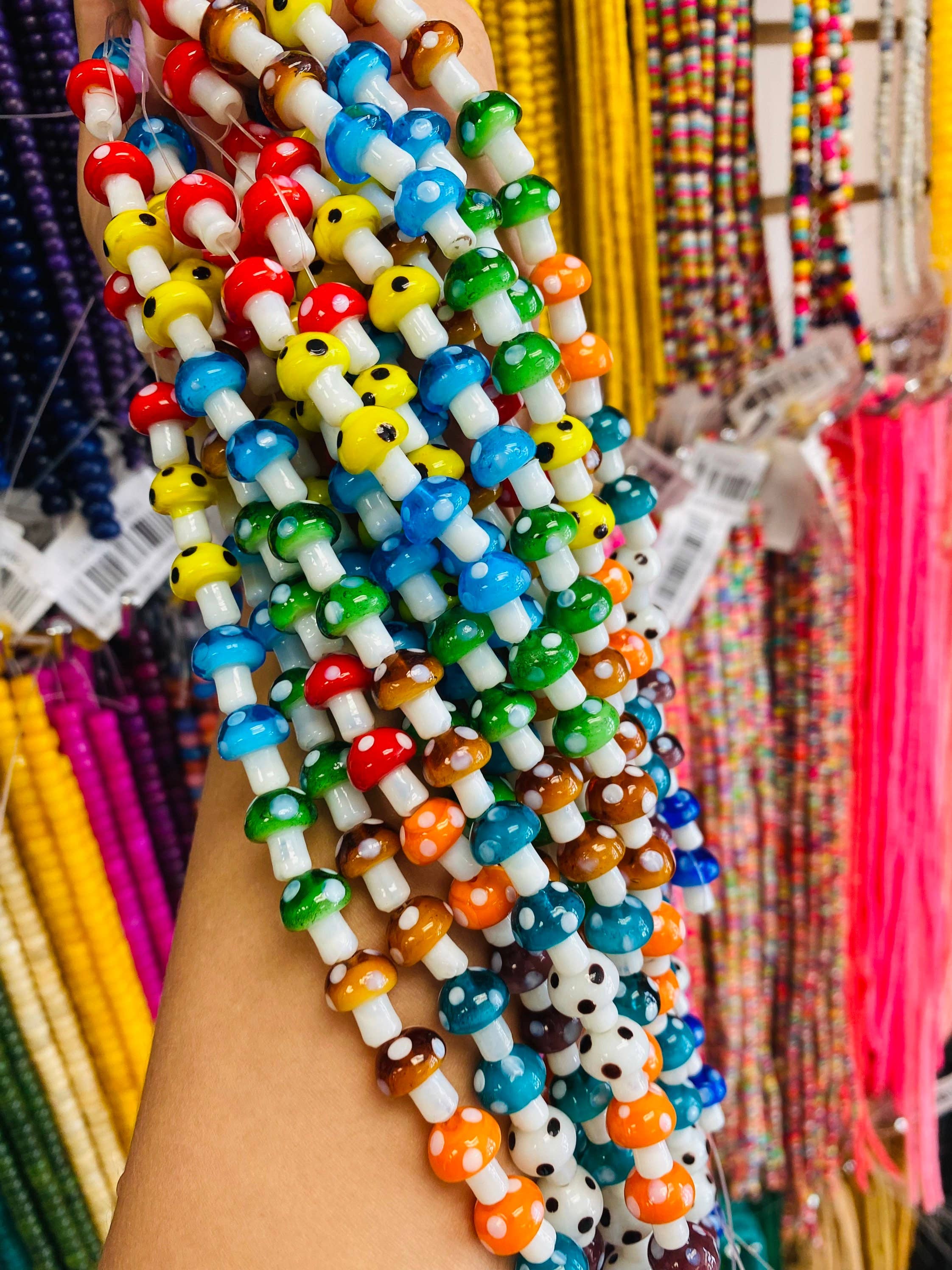 The Bead Bazaar - Wholesale Beads - Strand of Colorful Mushroom Beads, Shroom Pendant Beads, Keychain Bright Clear Mushroom Beads, Mushroom Charms, Boho Bead DIY Jewelry Making2