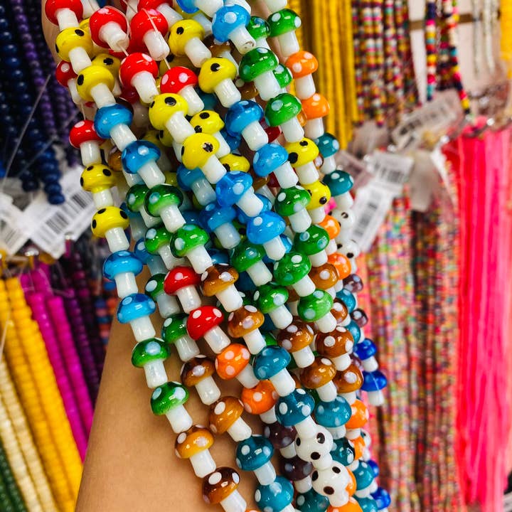 The Bead Bazaar - Wholesale Beads - Strand of Colorful Mushroom Beads, Shroom Pendant Beads, Keychain Bright Clear Mushroom Beads, Mushroom Charms, Boho Bead DIY Jewelry Making2