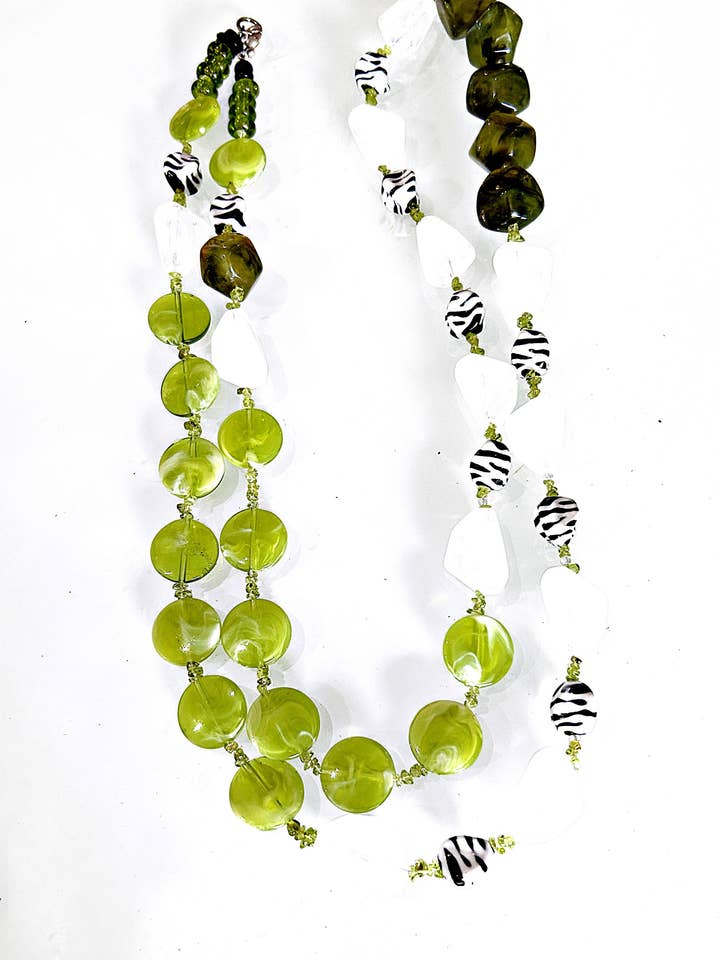 Chartreuse Zebra Beaded Necklace for wholesale by Phyllis Clark