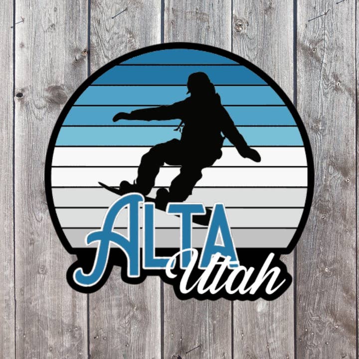Alta Utah Snowboarding Klistermärke Blå Vintersport Retro Solnedgång Resesouvenir Utomhus för wholesale av Kirk's Krafts