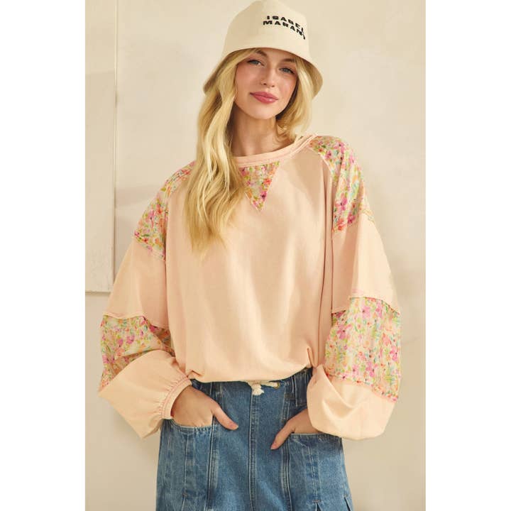 SWEATSHIRT PATCHWORK À MANCHES LONGUES (ST8388) pour la vente par Sage + Fig