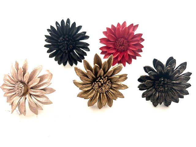 Erik & Mike - Wholesale Cocktail/Statement Ring - Flower Ring Leather sunflower adjustable ring assortment B0